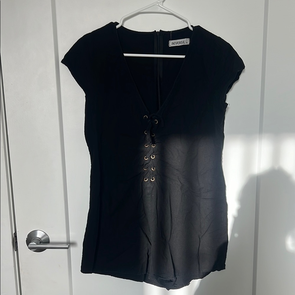 Reverse Black Lace-Up Romper